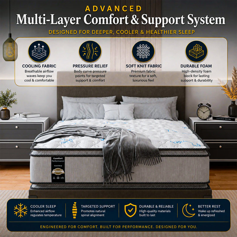 10-Inch Medium Plush Pillowtop Innerspring Mattress, Twin, Mattress + High Profile Box Spring