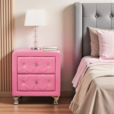 Table de chevet rembourrée en similicuir Camden rose, H 23,45 po x l 20,73 po x P 15,32 po