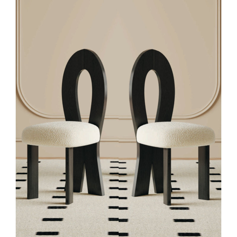 Chaise de salle à manger en polyester Blevins, Noir, Blanc
