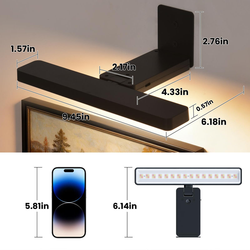 Lampes pour tableaux, éclairage mural sans fil, lampes DEL rechargeables pour affiches avec télécommande, éclairage de cadre photo RVB à intensité variable, ensemble de 2, (noir)