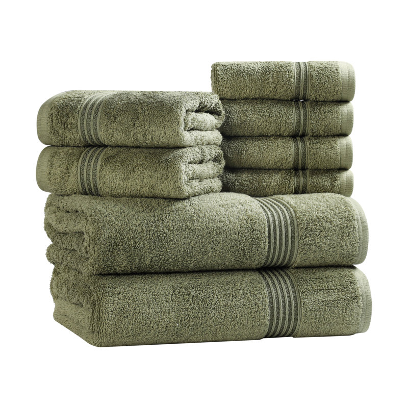 Alexia Heritage Egyptian Cotton Soft Absorbent Luxury 8 Piece Bathroom Towel Set, Forest Green