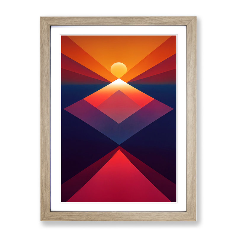 Elegant Abstract Sunset - Single Picture Frame Print, 46cm H x 34cm W x 2cm D, Oak