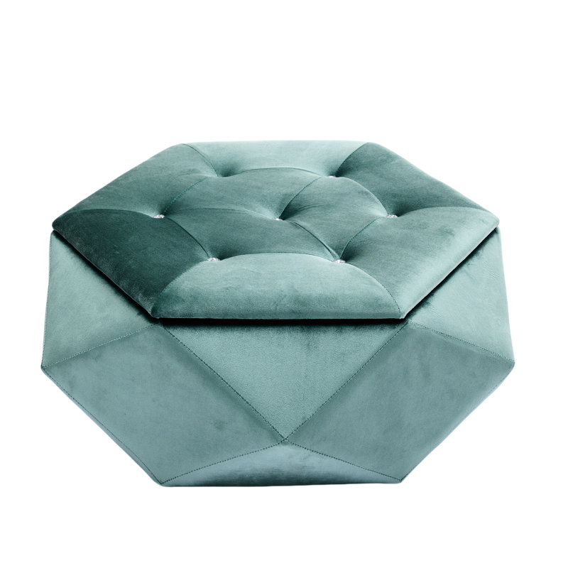 Velvet Multi - Functional Polygon Diamond Comfortable Seating And Spacious Storage For Living Room, 34"l X 30.5"w 13.5"h Elegant Footrest