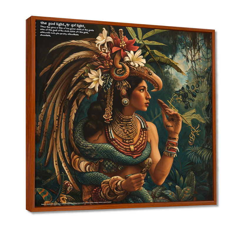 Quetzalcoatl, dieu mexicain du chocolat, H 16 po x l 16 po x P 1 po, Toile avec cadre flottant brun