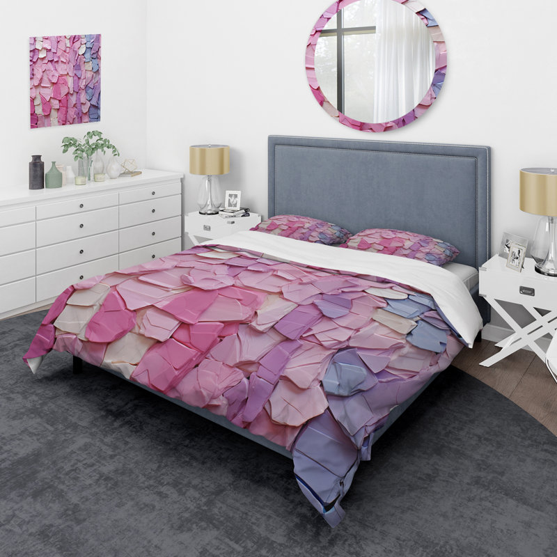 Ensemble de housse de couette géométrique abstraite rose et mauve, Housse de couette pour très grand lit et 2 très 