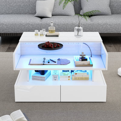 Table basse à hauteur réglable de 31,4 po avec plateau en verre et éclairage DEL Everlynn