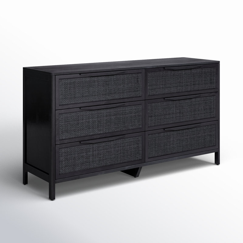 Nellie 6 Drawer Cane Dresser, Black Wash/Black Cane