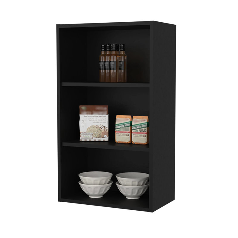 Armoire murale noire avec compartiments de rangement ouverts - Grattoir, pour ustensiles de cuisine et présentoir moderne pour bols à 3 ou 4 tablettes, économisant de l'espace sur le comptoir