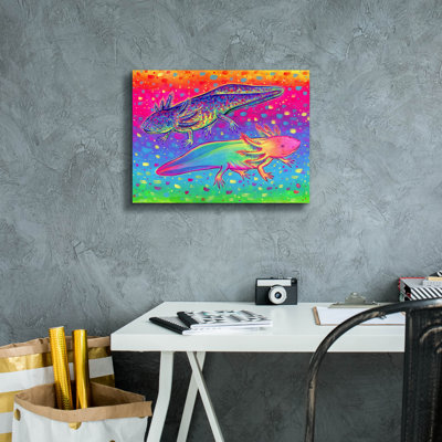 Art mural sur toile Dakota Fields «Rainbow Axolotls» par Rebecca Wang