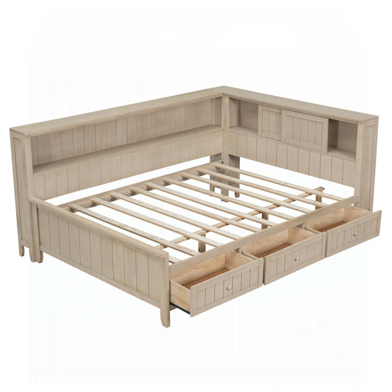 Full Function Wood Daybed with Abundant Storage Shelves and Three Drawers, Perfect for Home Comfort and Organization