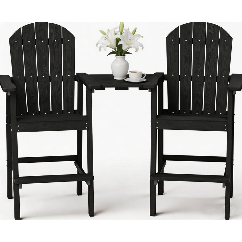 Borghild HIPS Outdoor Adirondack Chair with Table, Black