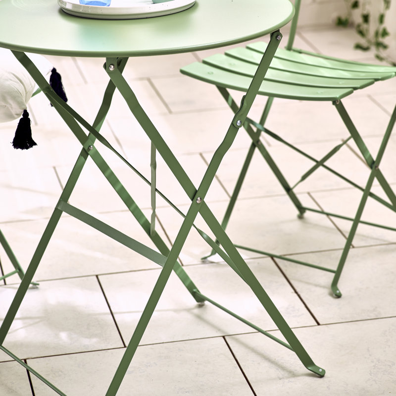 Laster Garden Dining Table Set With 2 Matching Dining Chairs - Patio Bistro Set for Modern Garden, Green