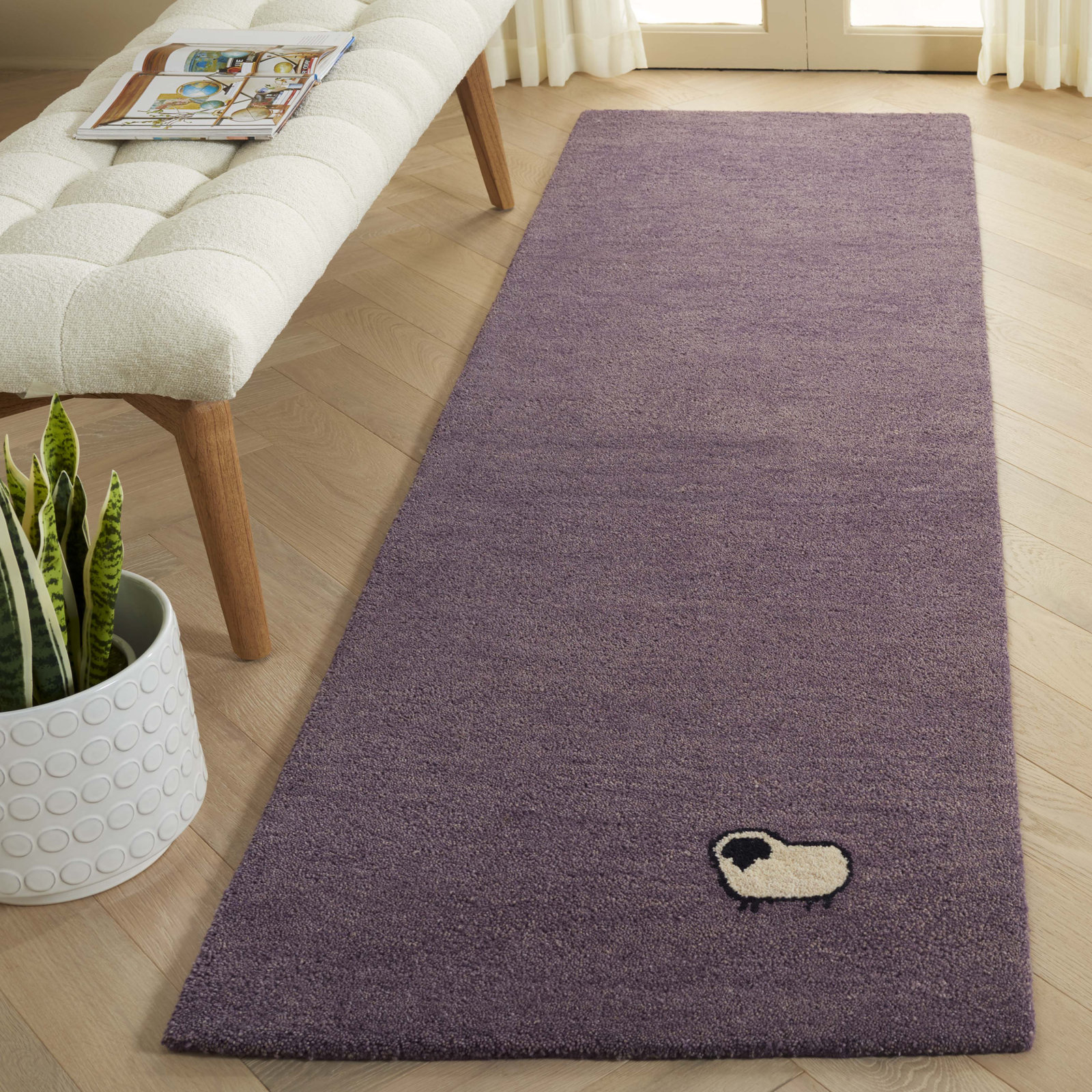 Roxy Purple Hand-Woven Wool Rug, Runner 2'3" x 8'