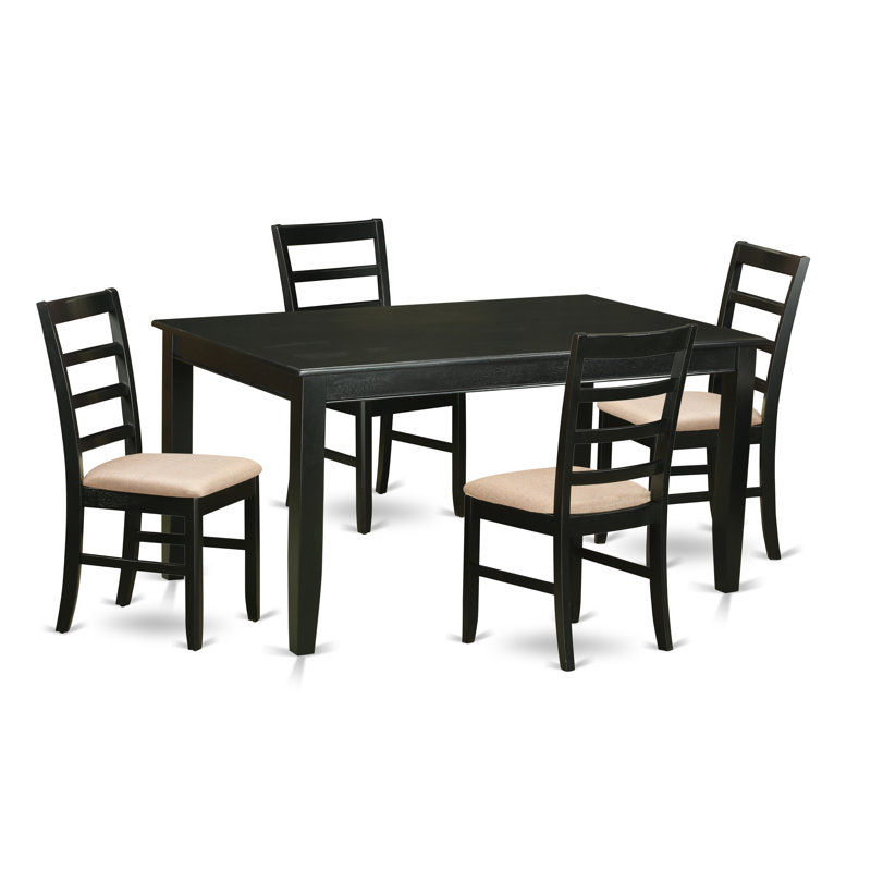 Ensemble de mobilier de salle à manger 5 pièces comprenant une table rectangulaire et 4 chaises en tissu de lin, noir