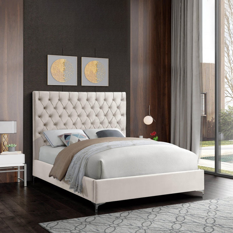 Tête de lit capitonnée Croft Velvet Bed, Crème