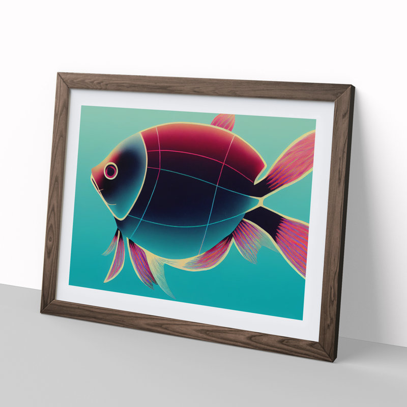 XH1022-6606X Fish Vol.3 - Single Picture Frame Painting, 25cm H x 34cm W x 2cm D, Walnut