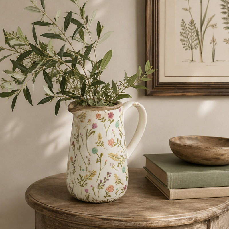Vase rond en céramique 6,3 x 4,5 x 7,1 po avec motifs floraux multicolores