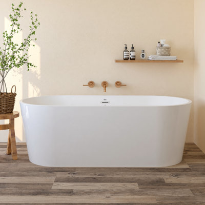 Freestanding Soaking Acrylic Bathtub with Brushed Nickel Drain