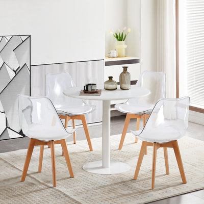 Ensemble de table à manger élégant 5 pièces, table de salle à manger ronde et 4 chaises en plastique avec coussins