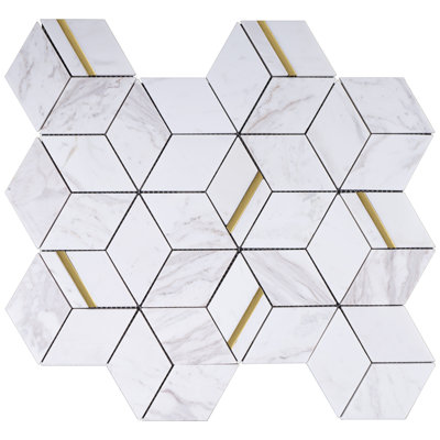 Carreau de mosaïque en marbre poli 11,42 po x 13,39 po Natural Dorato