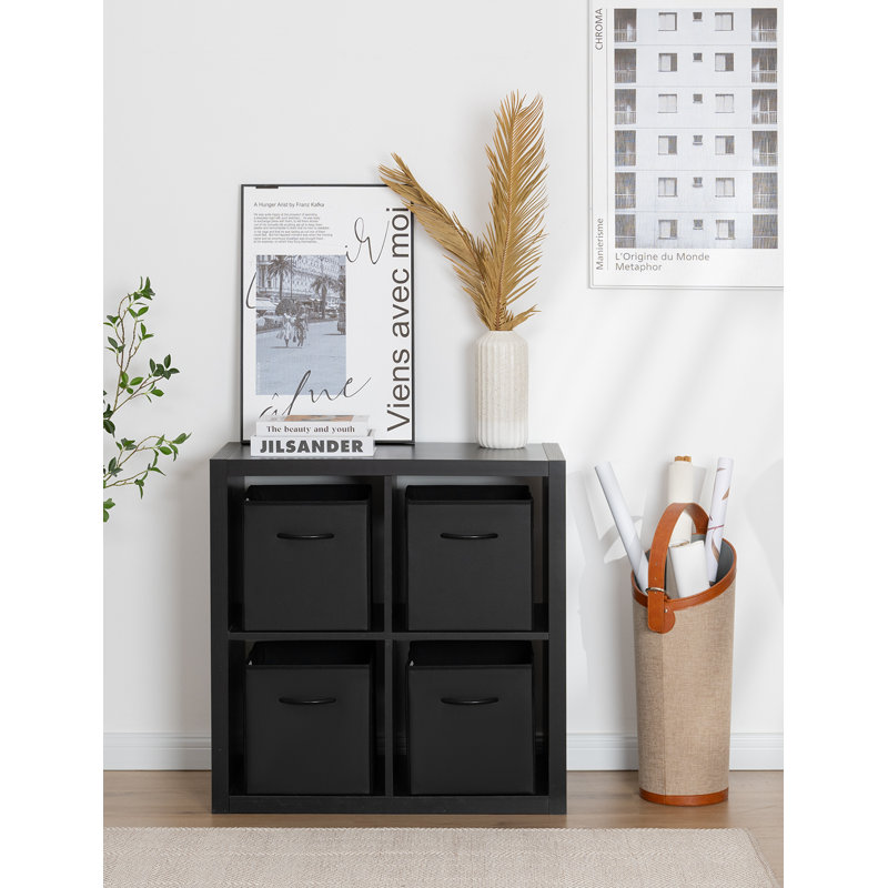 Storage Cube Bins with Handle, Cube Organizer Baskets for Shelves and Closet, 11" H x 10.75" W x 10.75" D, Black