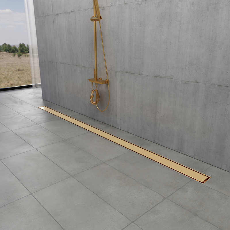 Kingston Brass Watercourse 72-Inch Stainless Steel Linear Shower Drain With Flange And Hair Trap, Brushed Brass