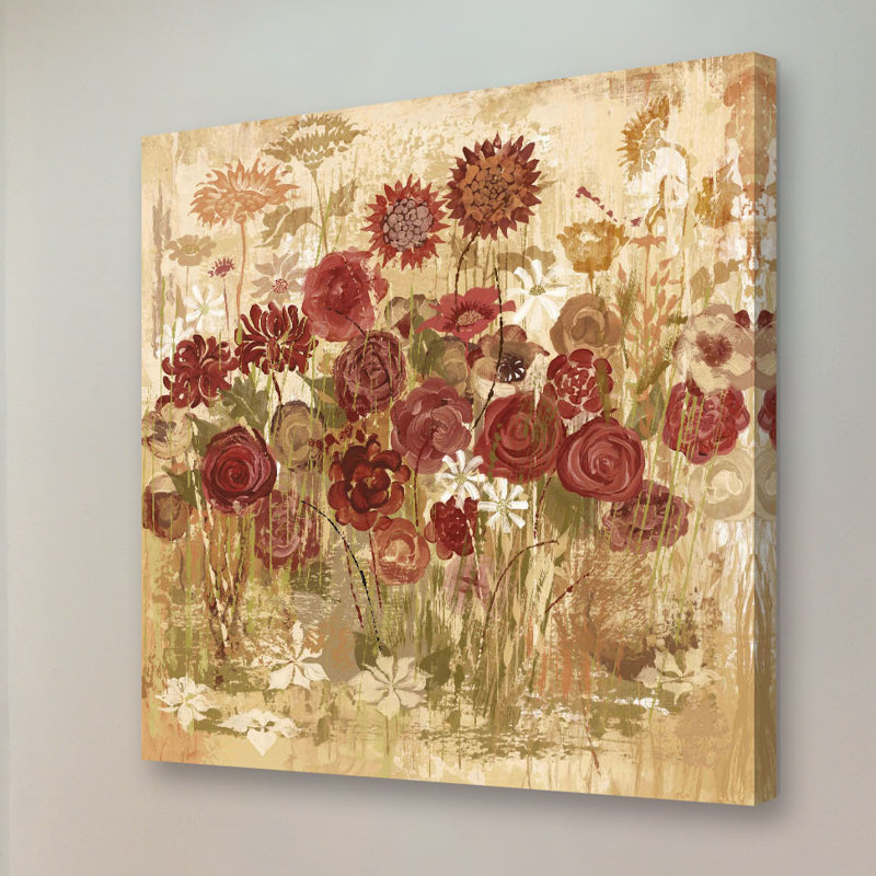 Floral Frenzy Burgundy Canvas Art Print 32" x 32"