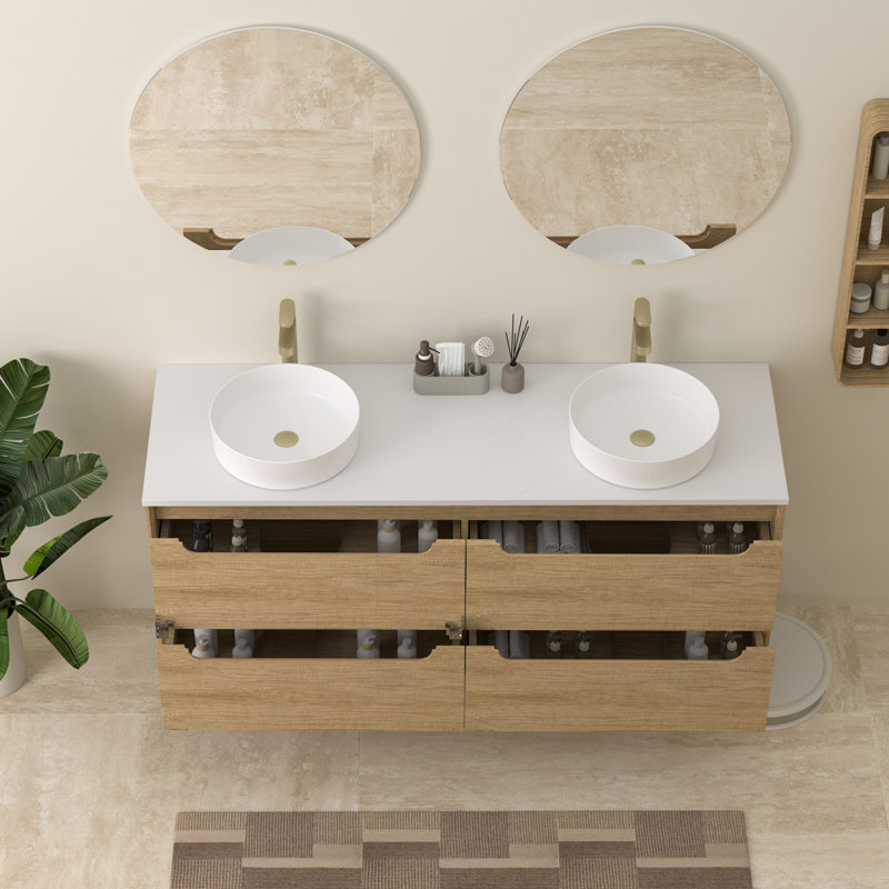 Meuble-lavabo mural 60 po avec lavabo et meuble-lavabo mural 60 po, 60"