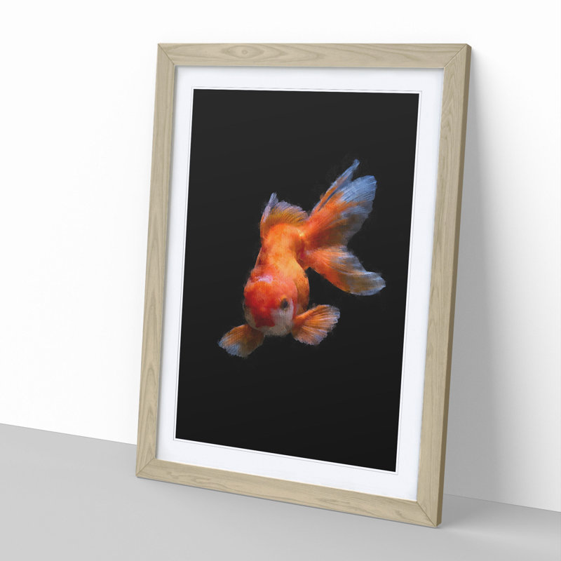 Chinese Golden Fish - Picture Frame Graphic Art, Oak Framed, 36cm H x 27cm W x 2cm D
