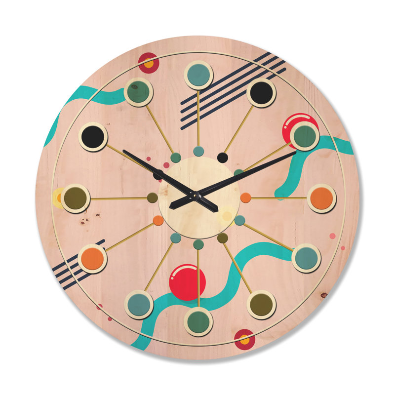 Horloge murale géométrique en bois à motif abstrait III, Très grand