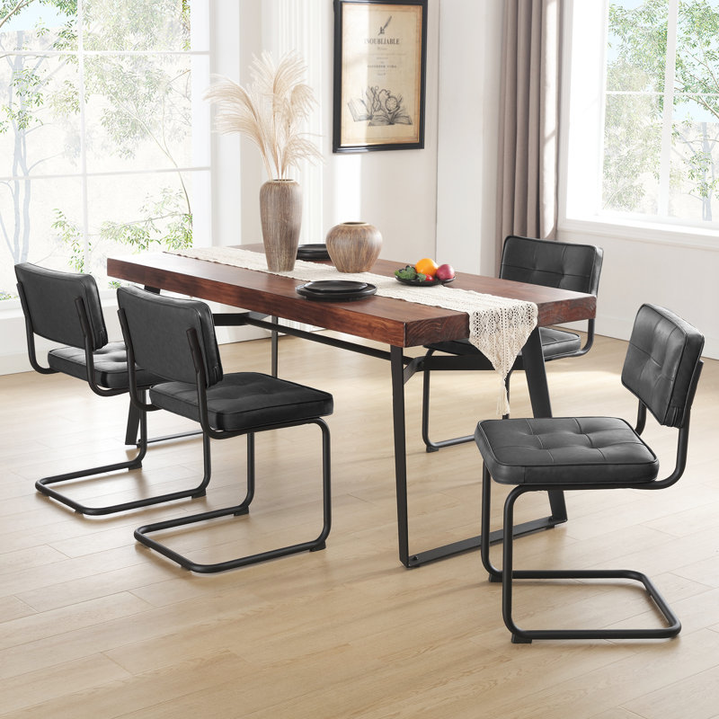 Chaise de salle à manger Anatolii H 19,3 po Mid-Century, Black, Matte Black