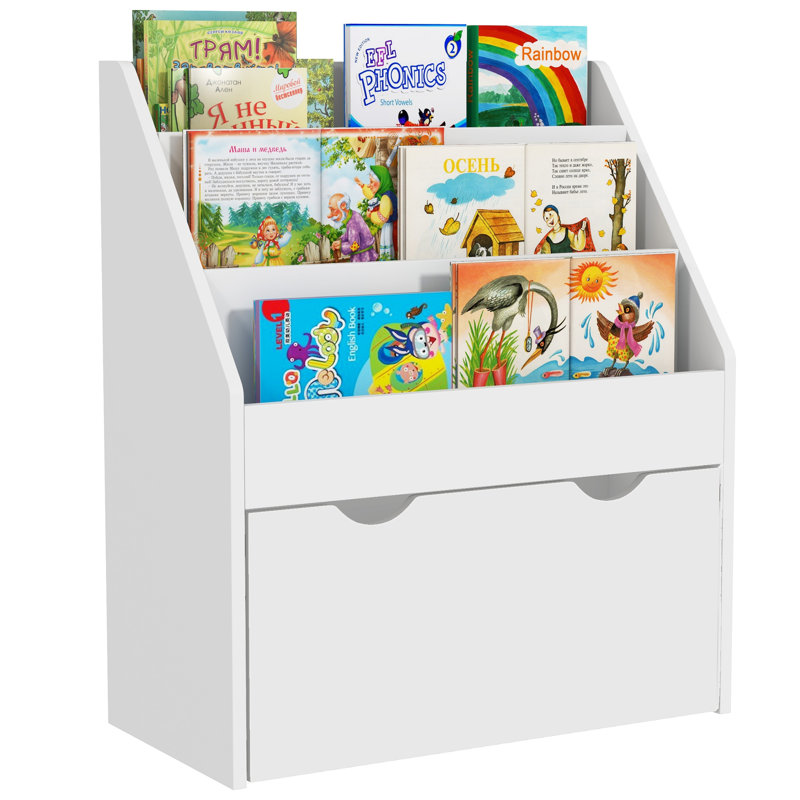 AIYAPLAY Kids Bookshelf Bookcase Storage Organiser, 3 Tier Shelves White