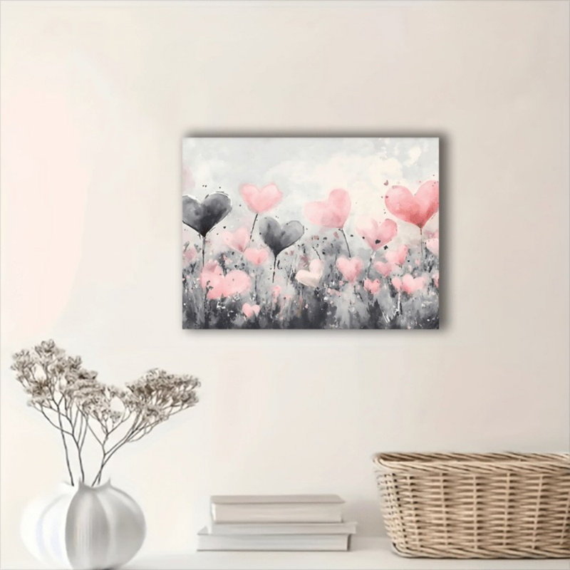 Impression sur toile romantique romantique rosé et cœur gris - Urban Studio, 40*30 pouces (100*75*2 cm)