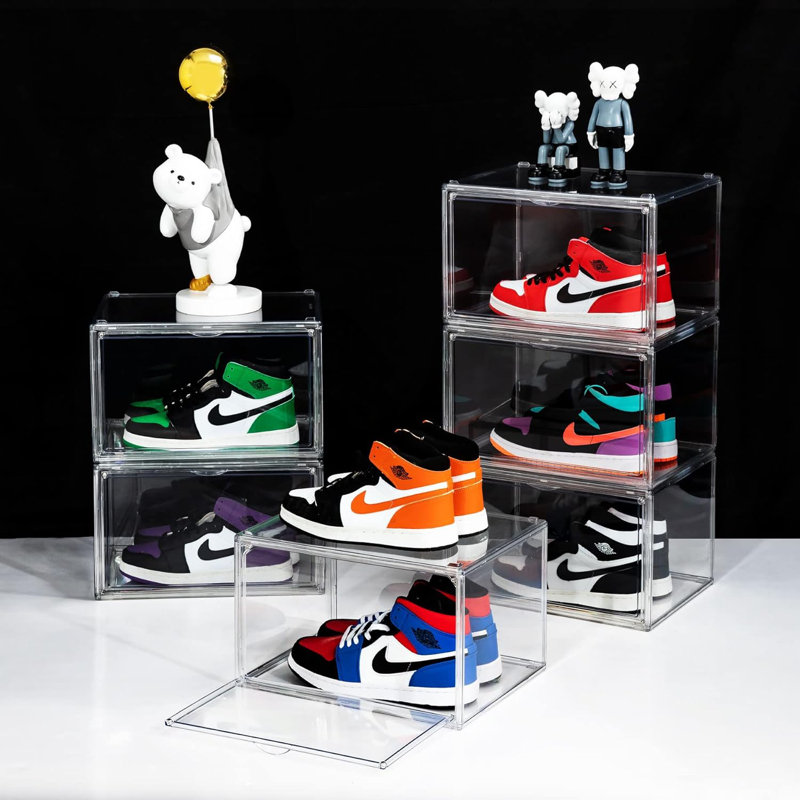Clear Acrylic Plastic Shoe Boxes With Lids, Stackable And Foldable Drop Front Shoe Storage Containers For Space-Saving Organization