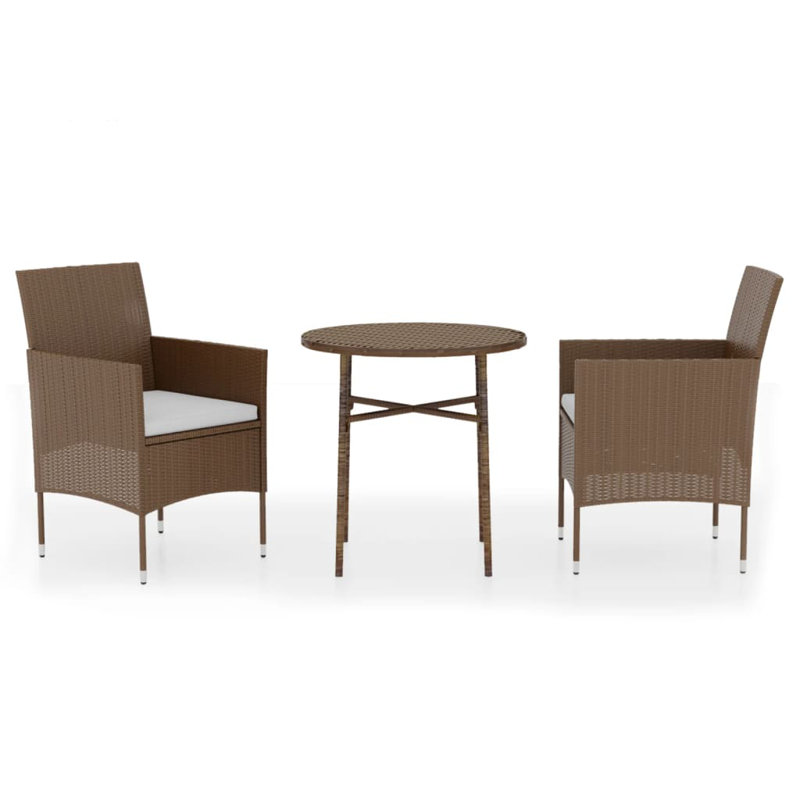Patio Dining Set 3 Piece Rattan Patio Conversation Set Poly Rattan, Brown