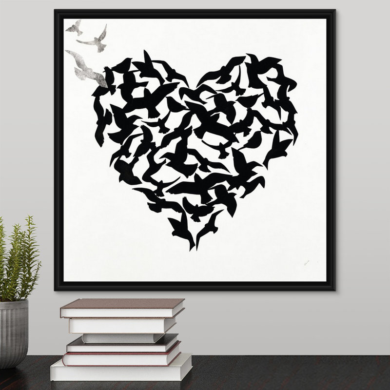 «Hearts in Flight IV», impression sur toile, H 17,7 po x l 17,7 po x p 1,75 po, Cadre flottant noir