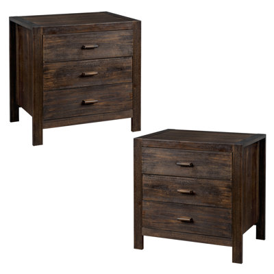 2pcs Brown Solid Wood Nightstand