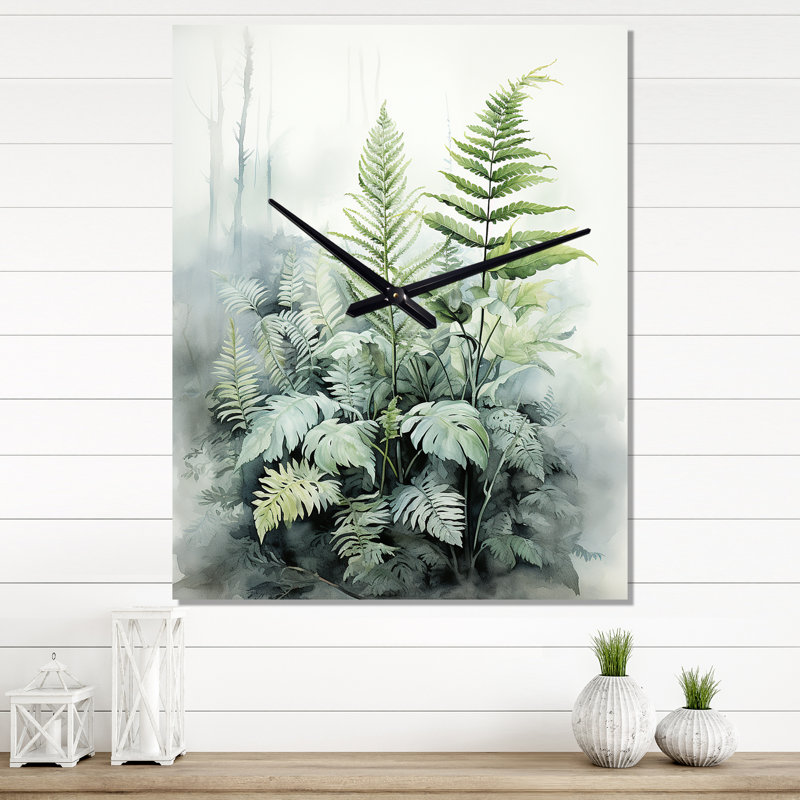 Horloge murale Minimal Ferns Emerald Reverie I - Floral, H 28 po x l 12 po x P 1 po