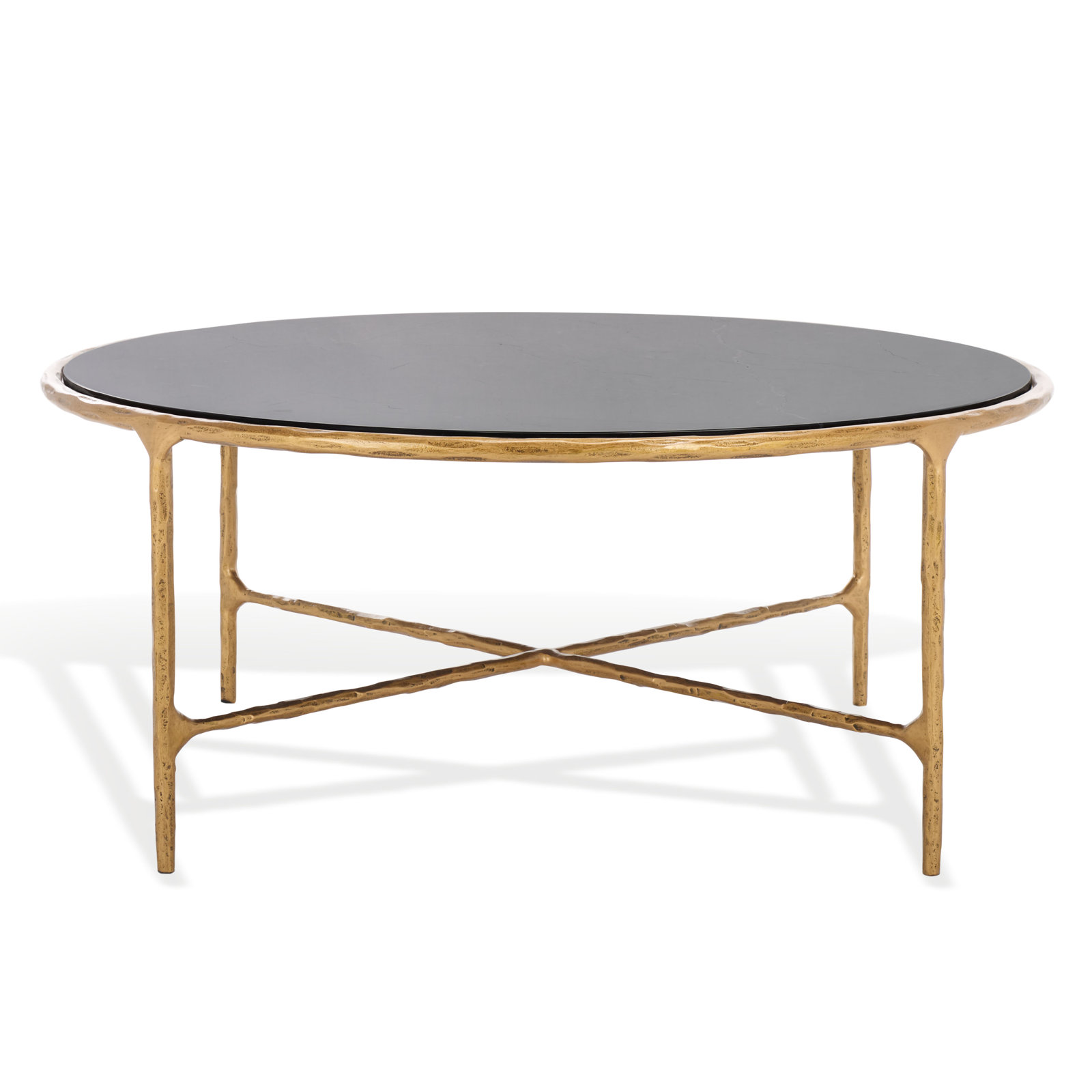 Evelynn 4 Legs Coffee Table, Brass, Marble, Black Marble
