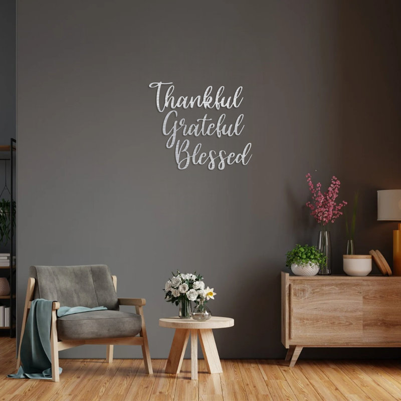 «Thankful Grateful Blesses», art mural, 4" H x 12" W x 1" D, White