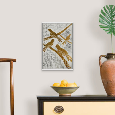 Reproduction d’art sur toile, "les oiseaux à quatre appels-feuilles d’or"