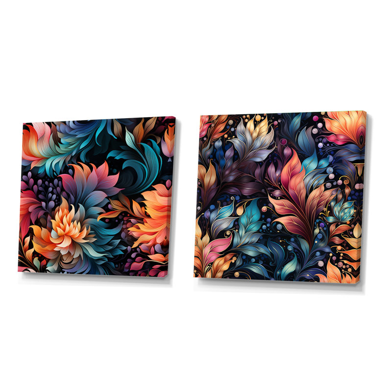 Winsford - Motifs botaniques abstraits carrés, Toile tendue, H 16 po x l 33 po