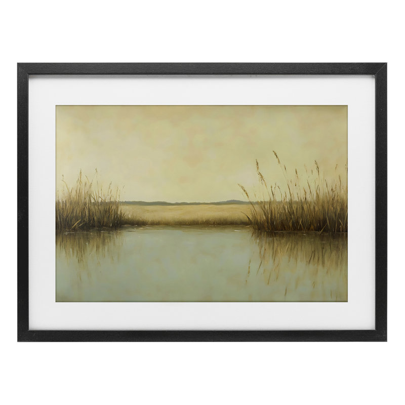 Reeds Along The River Framed Print Under Glass, design by Franklyn Gregory, 14" H x 20" W, Midnight Black Frame