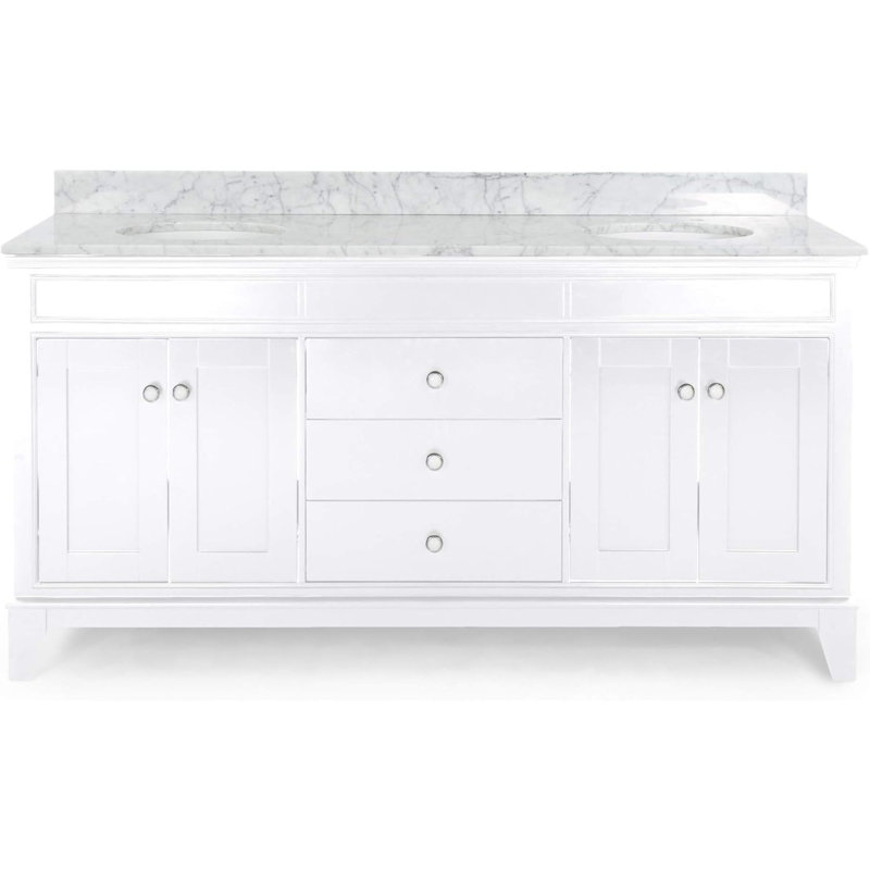 Meuble-lavabo double 73 po avec plateau en marbre Elisianna