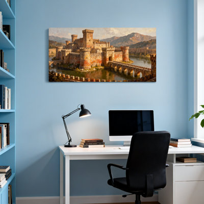 Fantasy & Sci-Fi Medieval Castle With Stone Bridge And Mountains