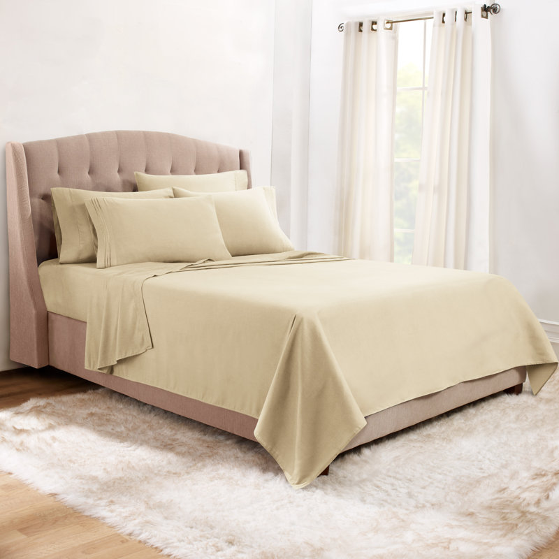 Microfiber Sheet Set, Beige, Queen Sheet Set + 1 Fitted Sheet + 4 Pillowcases
