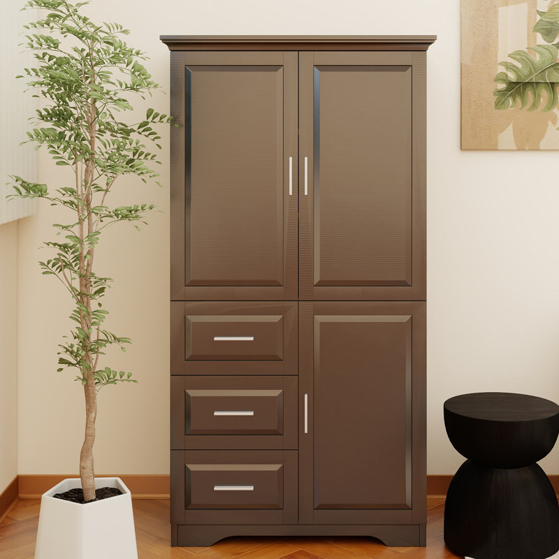Armoire de rangement haute et large avec portes pour salle de bain / bureau, trois tiroirs, noir, Noir