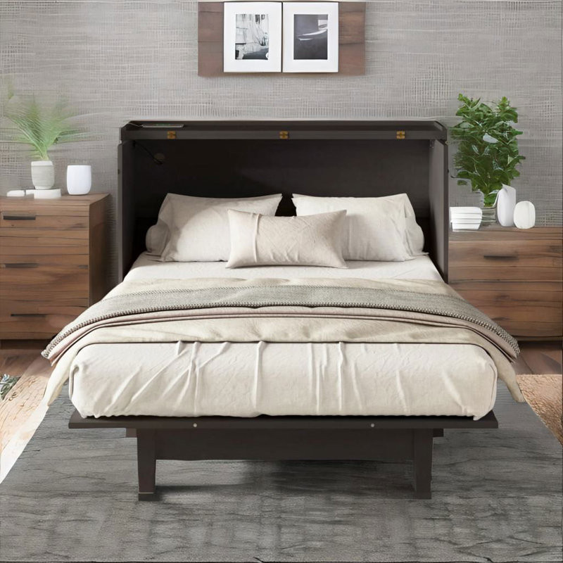 Lit escamotable en bois massif Eckart, Grand, gris