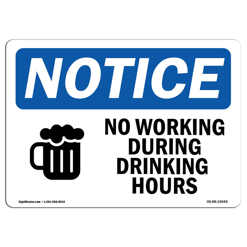 Panneau en aluminium 12 x 18 «No fonctionnant pendant les heures de boisson»