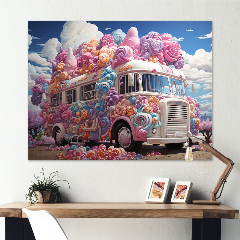 Camion de crème glacée pastel, Toile tendue, H 12 po x l 20 po